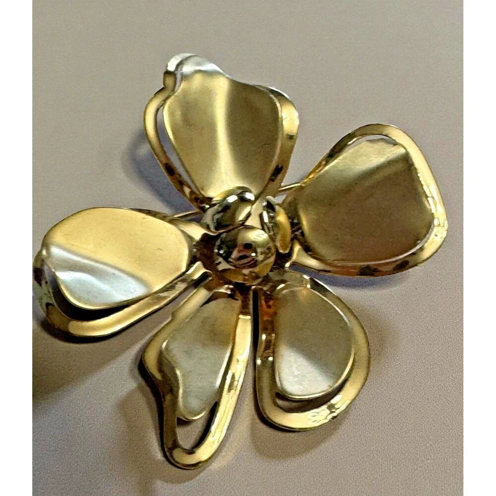 Vintage Gold Tone Flower Brooch 2 Inch Dimensional Petal Pin
